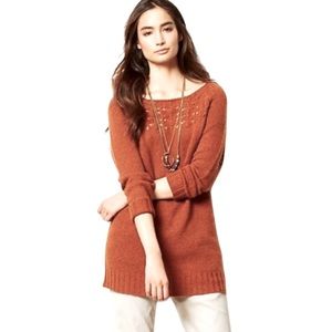 Anthropologie Moth Dashed Pointelle Taupe Pullover